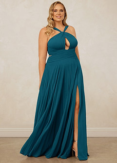 Christian Siriano Bridal for Azazie 1009 Bridesmaid Dresses Ink Blue A-Line Pleated Chiffon Dress image12