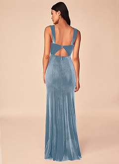 Azazie Lanessa Bridesmaid Dresses Dusty Blue Mermaid V-Neck Keyhole Back Velvet Dress image2