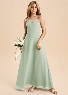 Azazie Anselie Junior Robe Trapèze en Mousseline de soie Épaule décolletée Vert Sauge image7