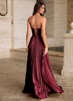 Ylura Burgunderrot A-Linien-Plissee-Abendkleid image2