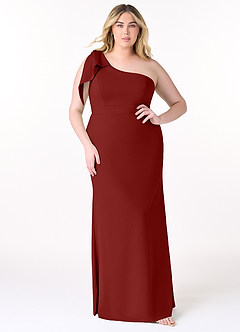 Azazie Rinna Brautjungfernkleider Meerjungfrau-Linie One-Shoulder Stretch-Krepp Kleid Terrakotta image5