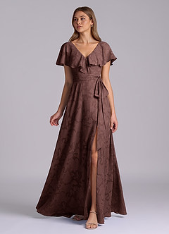 Azazie Lainey Robes de demoiselle d'honneur Robe Trapèze en Blumen-Burnout avec poches Expresso image5