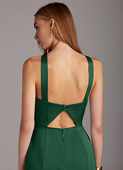 Azazie Elana Bridesmaid Dresses Dark Green Sheath Side Slit Stretch Satin Dress image5