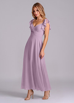 Azazie Leilani 신부 들러리 드레스 A라인 셔링 쉬폰 발목 길이 드레스 image4