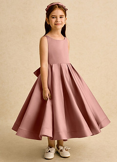 Azazie Babs Flower Girl Dresses Cedar Rose Ball-Gown Pleated Matte Satin Dress image3