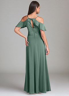 Azazie Dakota Bridesmaid Dresses Eucalyptus A-Line Off the Shoulder Stretch Satin Dress image2