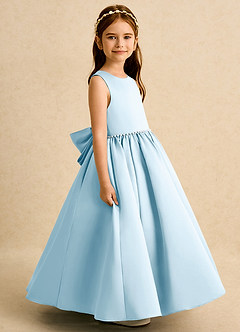 Azazie Daisies Flower Girl Dresses Sky Blue Ball-Gown Bow Matte Satin Dress image6