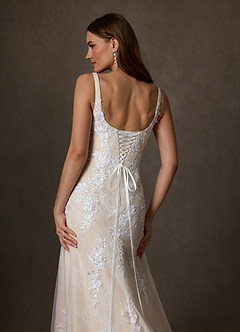 Azazie Rosalie Robes de mariée Robe Trapèze en Dentelle Diamant Blanc Champagne image4