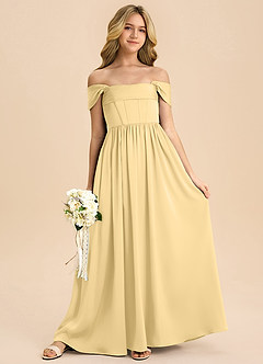 Azazie Hattie Junior Butter A-Line Pleated Stretch Satin Dress image3