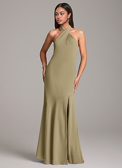 Azazie Lorena Bridesmaid Dresses Moss Green Mermaid Pleated Chiffon Dress image4