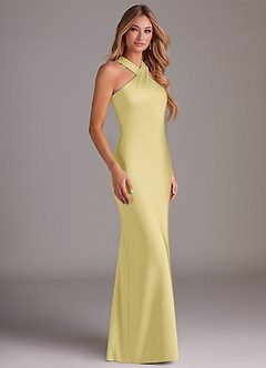 Azazie Doretta Bridesmaid Dresses Lemon Sorbet Mermaid Pleated Stretch Satin Dress image3
