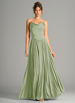Azazie Saedra Bridesmaid Dresses Dusty Sage A-Line Corset Stretch Satin Dress image5