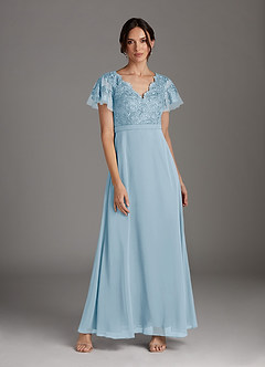 Azazie Singer Mother of the Bride Dresses Sky Blue A-Line V-Neck Lace Chiffon Dress image1