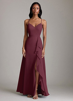 Azazie Naeem Bridesmaid Dresses Cabernet A-Line V-Neck Ruffle Chiffon Dress image3