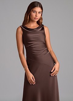 Azazie Nerine Bridesmaid Dresses Ganache A-Line Pleated Stretch Satin Dress image6