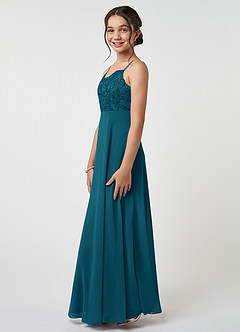Azazie Sonya Junior Ink Blue A-Line Lace Chiffon Dress image3