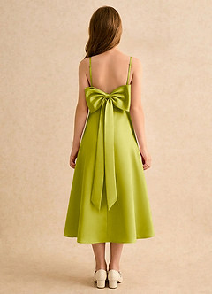 Azazie Jaella Girls Formal Blumenmädchenkleider A-Linie Plissee Matte Satin Kleid Zitronengras image1