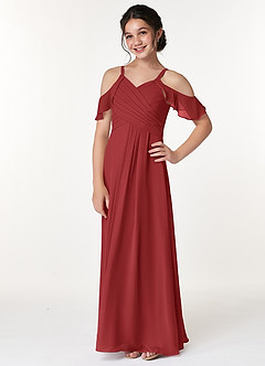 Azazie Dakota Junior Jurk van Chiffon met A-Lijn Off the Shoulder Roest image5