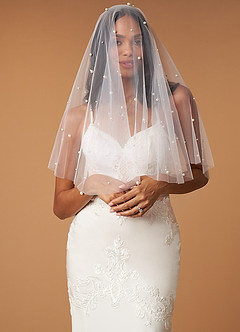 Viola Pearl Fingertip Veil With Blusher | Azazie display picture 2