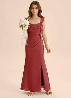 Azazie Jessamine Junior Rust Mermaid Sweetheart Neckline Chiffon Dress image1