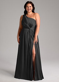 Azazie Brooke Bridesmaid Dresses Black A-Line One Shoulder Stretch Satin Dress image8
