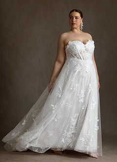 Azazie Florentina Robes de mariée Robe Trapèze en Tulle Paillettes en forme de cœur Blanc De Diamant image12