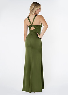 Azazie Mero Bridesmaid Dresses Olive Sheath Pleated Stretch Satin Dress image3