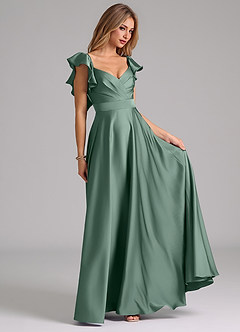 Azazie Leilani Bridesmaid Dresses Eucalyptus A-Line Ruched Stretch Satin Dress image4