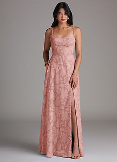 Azazie Moira Robes de demoiselle d'honneur Robe Trapèze en Blumen-Burnout Fente Latérale Rosette image1