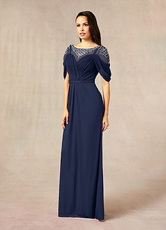 Azazie Clarise Vendita Finale Abito Tubino in Maglia Plissettato Marino Scuro image2