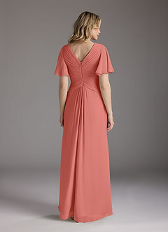 Azazie Morning Glory Mother of the Bride Dresses Salmon Pink A-Line V-Neck Ruched Chiffon Dress image2