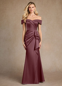 Azazie Laredo Mother of the Bride Dresses Sangria Mermaid Off the Shoulder Stretch Satin Dress image1