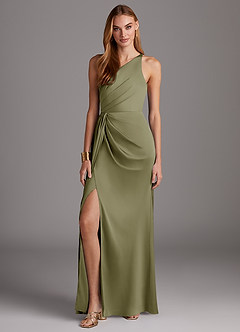 Azazie Mika Robes de demoiselle d'honneur Robe Fourreau en Satin extensible Ue épaule Pistache image3