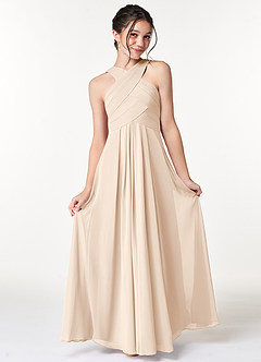 Azazie Kaleigh Junior White Alabaster A-Line Pleated Chiffon Dress image4