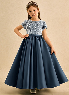 Azazie Cashew Flower Girl Dresses Neptune Ball-Gown with Sleeves Matte Satin Dress image2