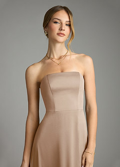 Azazie Wren Bridesmaid Dresses Taupe A-Line Strapless Stretch Satin Convertible Dress image4
