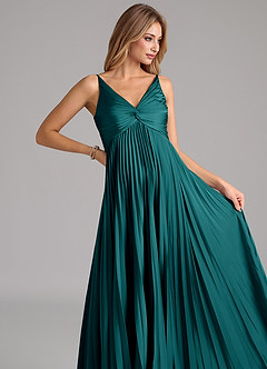 Azazie Raychelle Bridesmaid Dresses Peacock A-Line Pleated Stretch Satin Dress image7