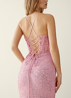 Noellress Pink Lace Sequin Embroidery Beading Prom Dress image6