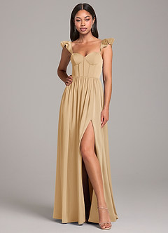 Azazie Denisse Brautjungfernkleider A-Linie Gestreift Stretch-Satin Kleid Gold image4
