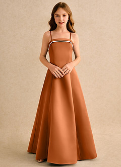 Azazie Izel Girls Formal Flower Girl Dresses Ivory Copper A-Line Pleated Matte Satin Dress image6