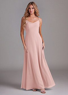Azazie Daenerys Bridesmaid Dresses Powder Pink A-Line Cowl Chiffon Dress image3