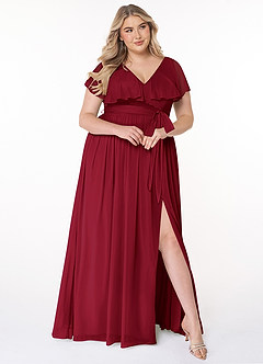 Azazie Jael Bridesmaid Dresses Burgundy A-Line V-Neck Mesh Dress image9