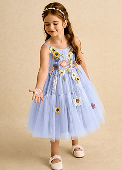 Azazie Osea Sukienki dla dziewczynek sypiących kwiaty Suknia balowa Pofałdowany Tiul Długość do kolan Sukienka image1