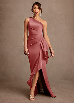Azazie Yvette Mère de la mariée Robes Robe Fourreau en Satin extensible Une épaule Antique Rose image3