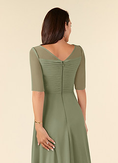 Azazie Naomi Mother of the Bride Dresses Pistachio A-Line Boatneck Pleated Chiffon Dress image6