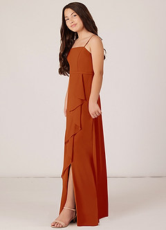 Azazie Kaylee Junior Paprika A-Line with Belt Chiffon Dress image3
