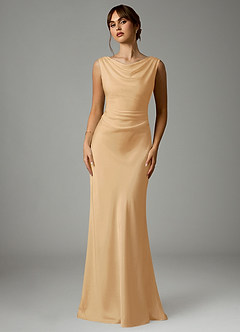 Azazie Kieryn Bridesmaid Dresses Gold Mermaid Pleated Stretch Satin Dress image1