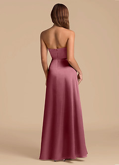 Azazie Wren 신부 들러리 드레스 A라인 스트랩리스 메탈릭 새틴 바닥 길이 드레스 image2