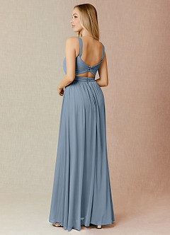 Azazie Reniya Bridesmaid Dresses Dusty Blue A-Line Pleated Mesh Convertible Dress image2