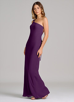 Azazie Monroe Bridesmaid Dresses Grape Sheath One Shoulder Chiffon Dress image4